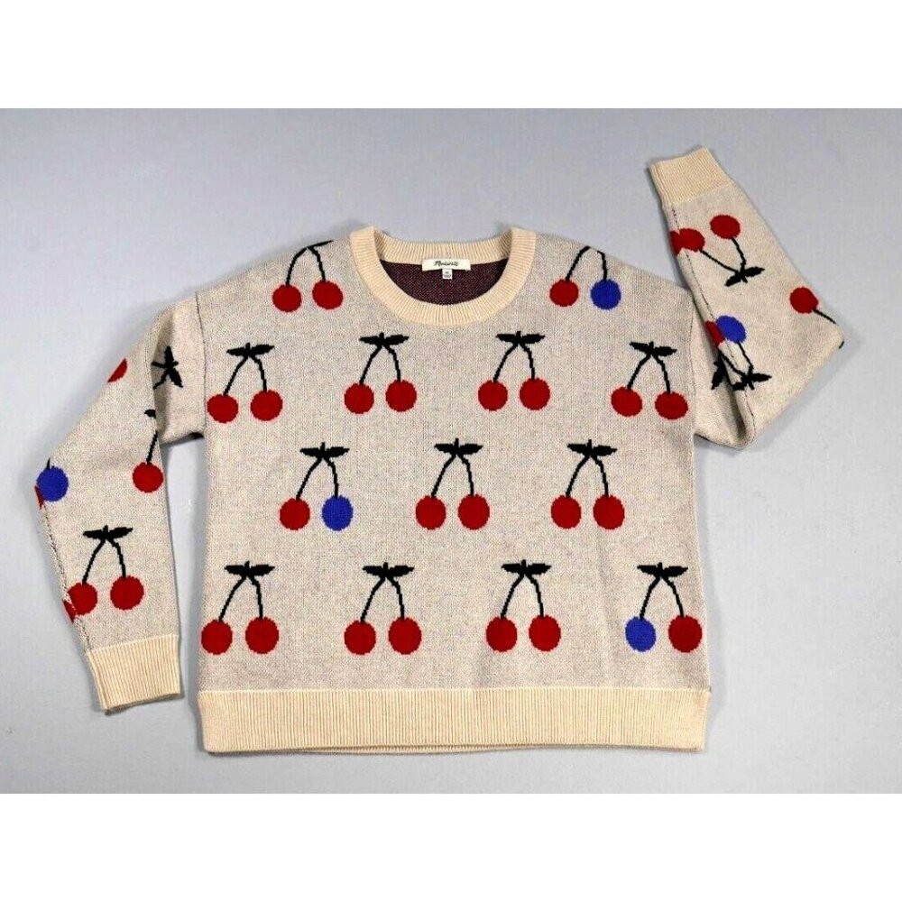 Madewell Cherry Print Jacquard Pullover Sweater Womens Size X Small EUC